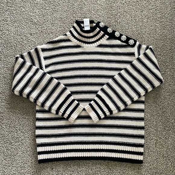 J. Crew Sweaters - J. Crew Cable-knit mockneck pullover in stripe with jewel buttons